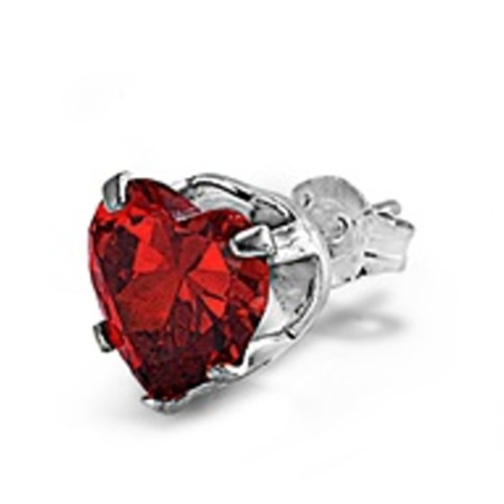 Sterling Silver Garnet Heart Stud Earrings